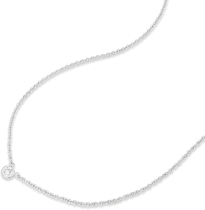 AGS Certified Natural Diamond Dainty Solitaire Bezel Necklace, White Gold 0.15 CTTW Prong Setting on 18" Extendable 14K Gold Chain (H Color, SI1-SI2 Clarity)