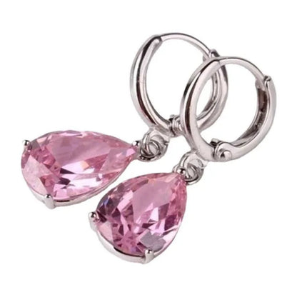 Vintage Classic Pink Vintage Classic Pink Zircon Stud Earrings for Women Fashion Water Drop Pendant Earrings Bride Wedding Engagement Anniversary Gift Jewelry
