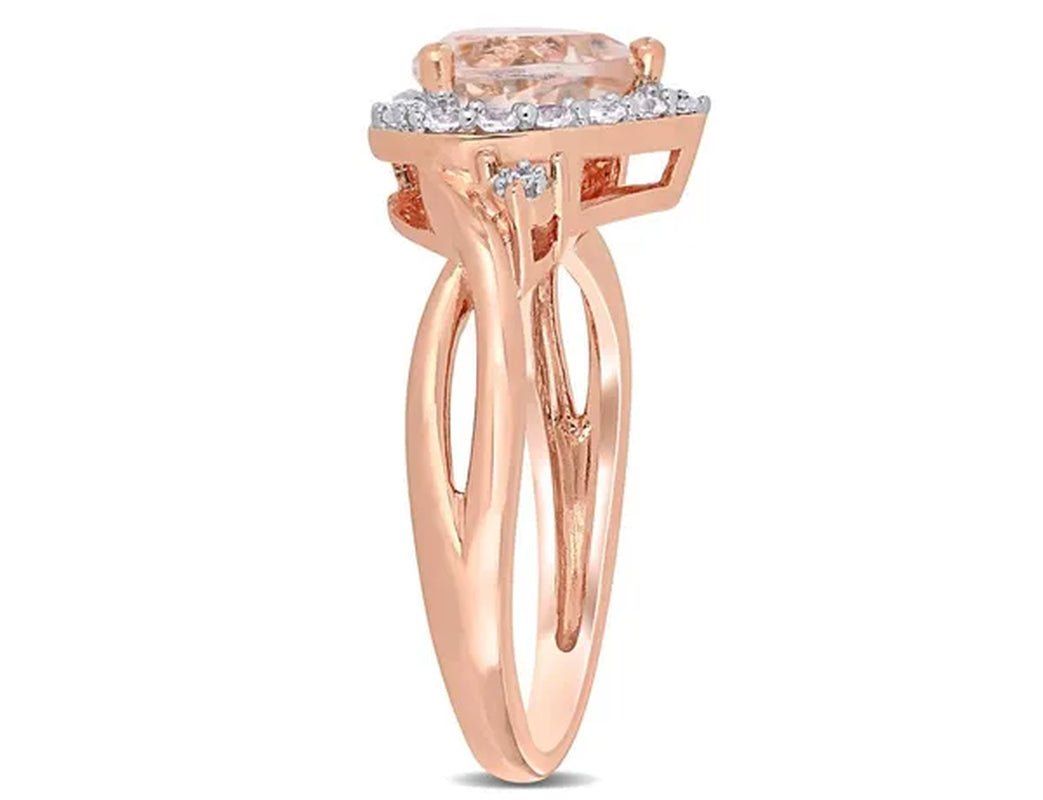 1.10 Carat (Ctw) Morganite Heart Promise Ring in Rose Pink Sterling Silver Synthetic White Sapphires