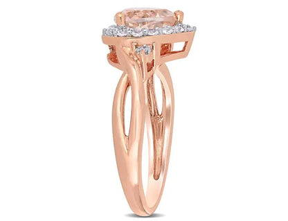 1.10 Carat (Ctw) Morganite Heart Promise Ring in Rose Pink Sterling Silver Synthetic White Sapphires