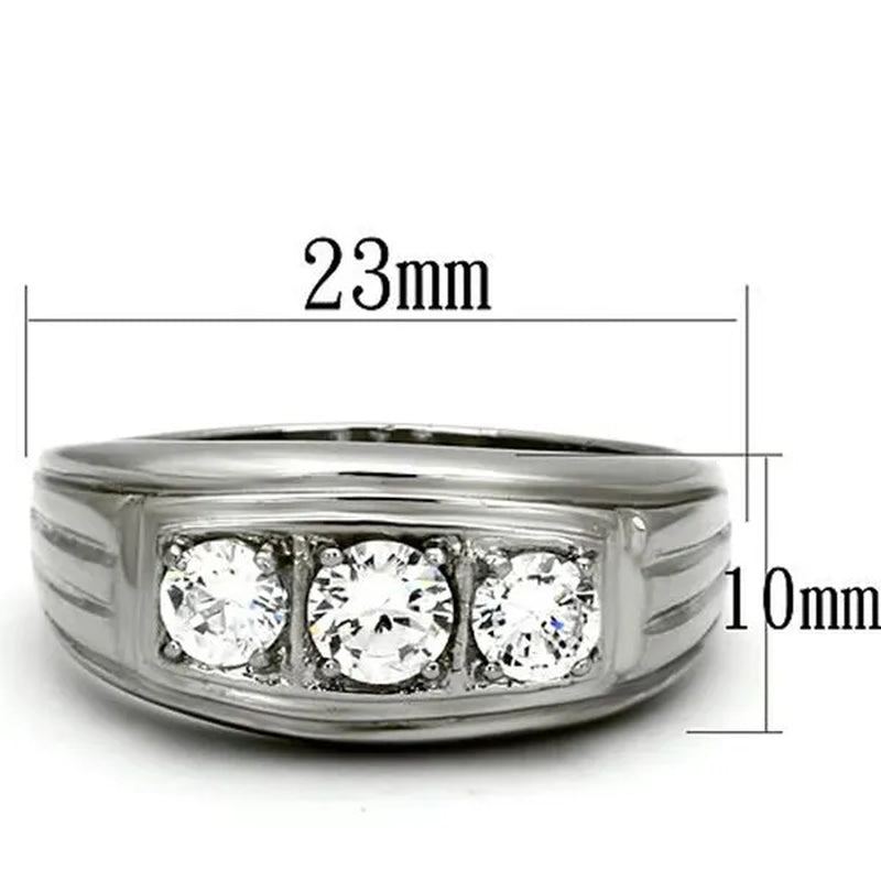 Men'S round Cut Simulated Diamond Silver Stainless Steel 316 Ring Sizes 8-13