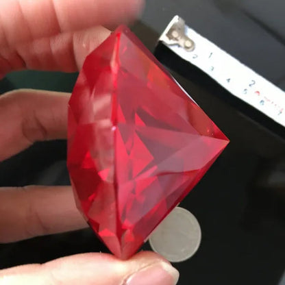 60mm Pink Crystal Yellow Diamond Ruby Glass Faceted Paperweight Display Jewelry