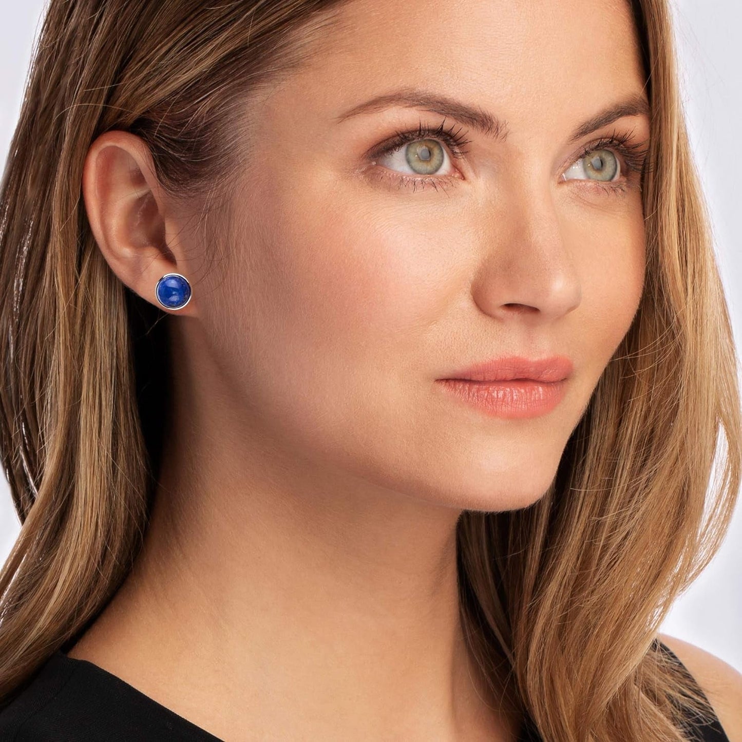 10Mm Lapis Stud Earrings in Sterling Silver