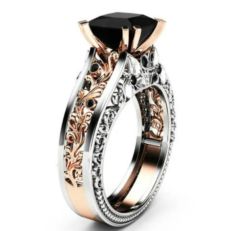 Princess Black Sapphire Diamond Engagement Ring 18K Rose Gold 925 Sterling Silver Wedding Bridal Rings Size 5-10