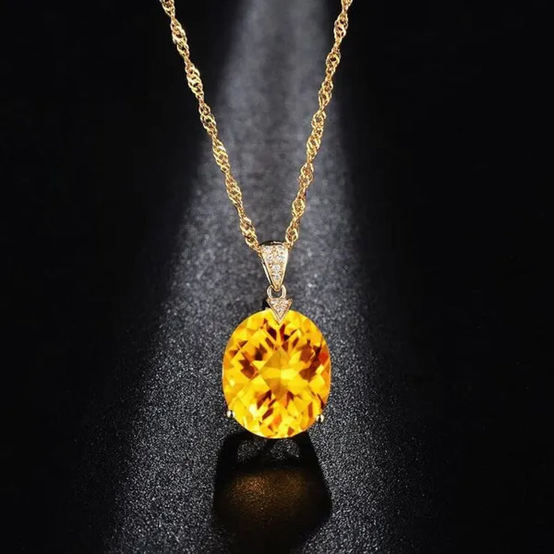 Big citrine gemstones yellow crystal pendant necklace for women diamonds gold color choker birthday gift luxury jewelry