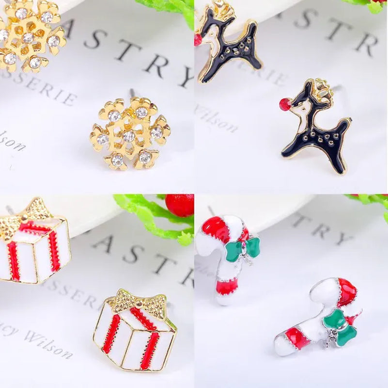 Christmas Jewelry with Diamond Snowflake Bell Christmas Earrings Christmas Tree Earrings Set Christmas Earrings Deer Stud Earrings