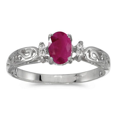 10K White Gold Oval Ruby and Diamond Ring