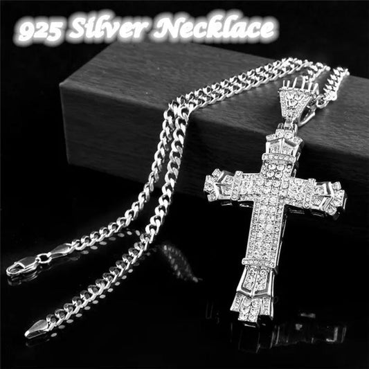 Men's Fashion accessories 925 Silver / Gold DIAMOND Cross Pendant Necklace Chain Cross Necklace