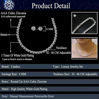 CANDICE Hot Sale White Gold Plated round CZ Stone Classic Women Wedding Necklace & Earrings Jewelry Set