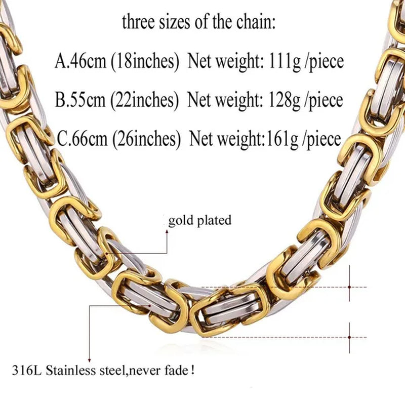 Men‘s Fashion Necklace Stainless Steel Silver Gold Box Byzantine Chain Necklace 18inch-26inch