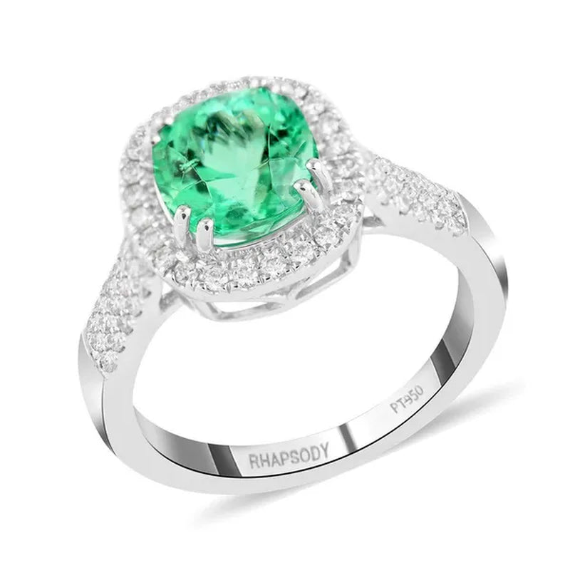 Shop LC RHAPSODY AAAA Emerald White Diamond Cushion 950 White Platinum Halo Ring for Women Ct 2.2 E-F Color VS Clarity Birthday Gifts Engagement Anniversary Wedding Promise