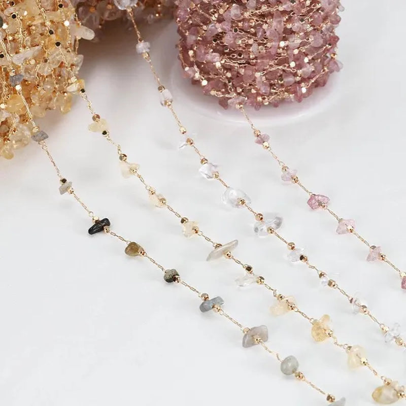 1Yard Stone Chain Crystal Irregular Glass Stone Beads Chains Necklace Bracelet Components For DIY Jewelry Making Findings