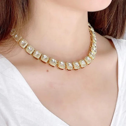 12mm Iced Out Square Tennis Chain Necklace,Diamond Cuban Link Necklace Hip Hop Jewelry with For Men Women Charm Jewelry
