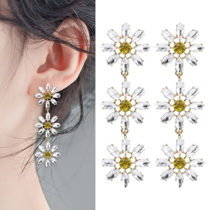 1 Pair Fashion Crystal Rhinestone Drop Earrings For Women Citrine Jewelry