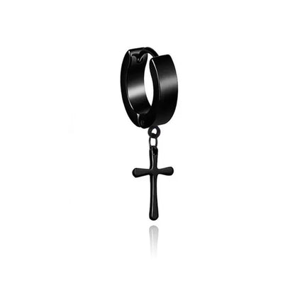 Stainless Steel Cross Ear Studs Black Sliver Earrings Ear Ring Jewelry Decoration Black Tassels Cross Unisex Hip Hop Rock Style for Women and Men 4 Styles