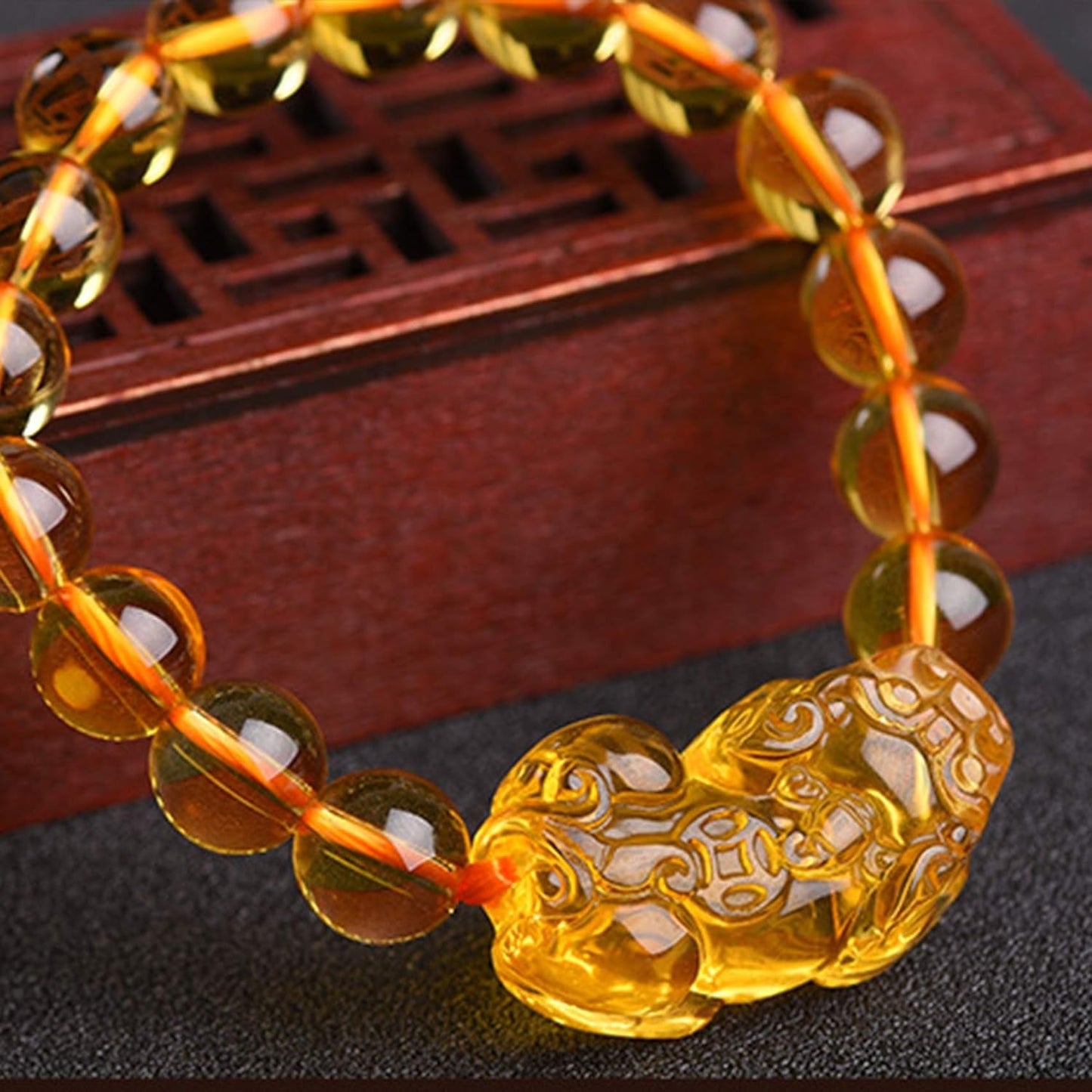 Feng Shui Yellow Quartz Pixiu Pi Yao Bracelet Wealth Crystal Bracelet Attracts Wealth Yellow Bracelet Ward off Evil Spirits Couple Bracelet Amulet,12Mm
