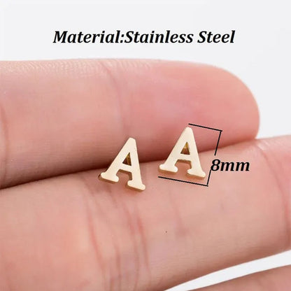 Fashion Stainless Steel Alphabet Stud Earring Lovely Tiny A-Z Letter Earrings Cute Simple Jewelry for Women Men Girls Gift