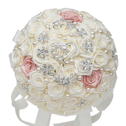 24Cm 10 Styles Can Choose Royal Blue Silver Brooch Wedding Bouquets Silk Rhinestone Artificial Rose Flowers Bridesmaid Mariage Bouquets Wedding Accessories W125