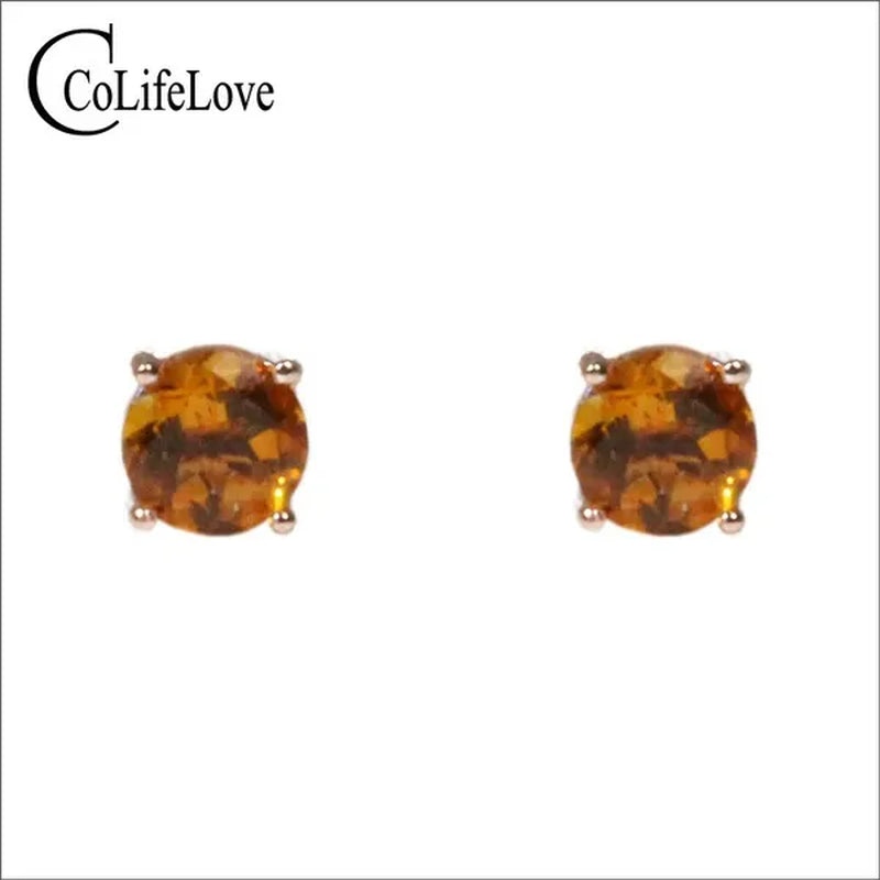 CoLife Jewelry Simple 925 Silver Citrine Stud Earrings for Daily Wear 5mm Natural Citrine Earrings 925 Silver Citrine Jewelry