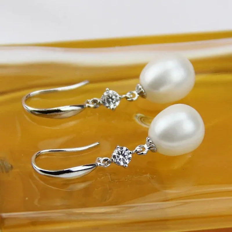 9Mm Cultured Natural Freshwater Drop Pearl Earrings with Sterling Silver Dangling,Pearl Jewelry for Women