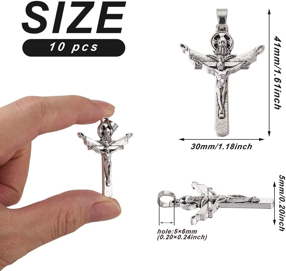 10Pcs Tibetan Style Alloy Crucifix Cross Pendants Religious Cross Charms with Pinch Bail for Easter Rosary Holy Beads Necklace Jewelry Making Antique Silver