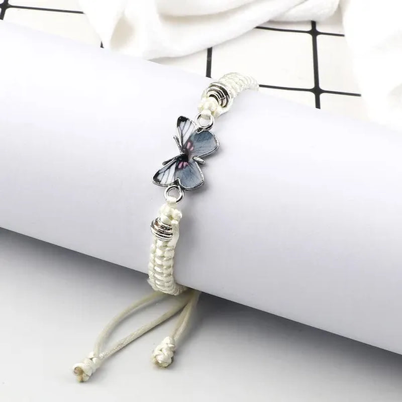 2022 Hot Adjustable Braided String Bracelet for Women Grey Butterfly Pendant Handmade Charm Bangles Fashion Girl Jewelry