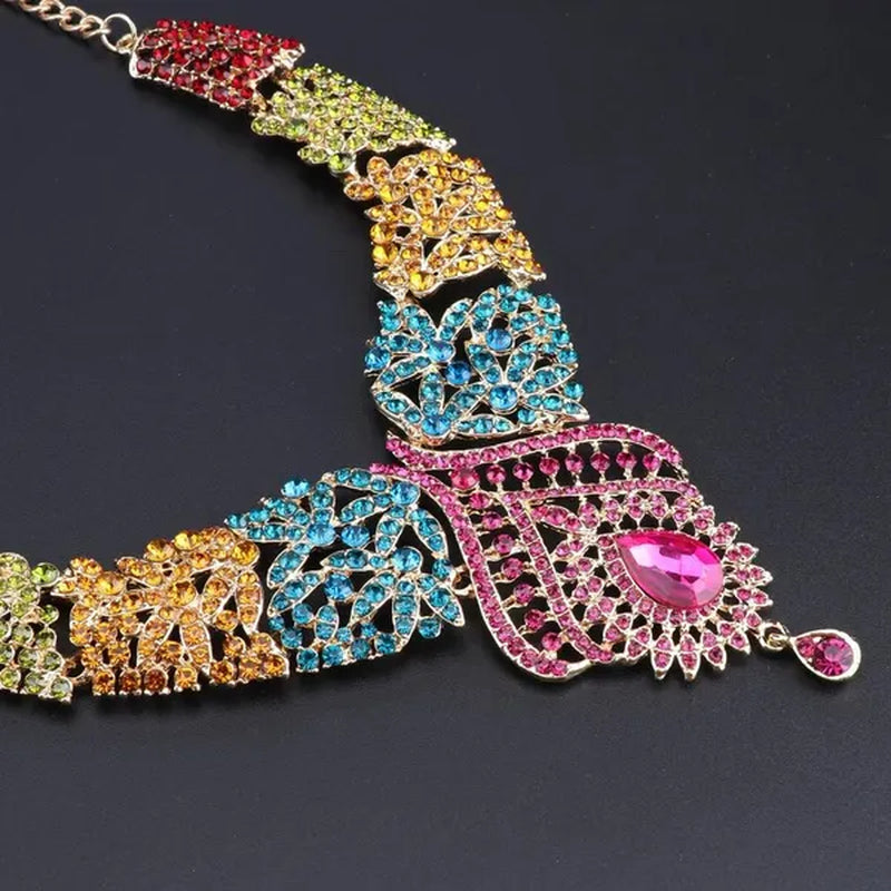 Luxury Women's Elegant Austrian Crystal Statement Necklace Earrings Bridal Party Jewelry Set For Wedding Dress