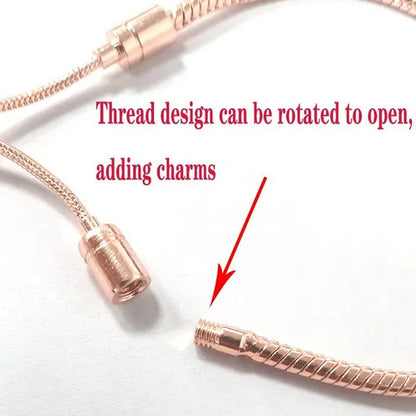 NEW Fashion 925 Sterling Silver Adjustable Size Flashing sided Heart Snake Chain Bracelet For European Bangle Bracelet Jewelery Making DIY