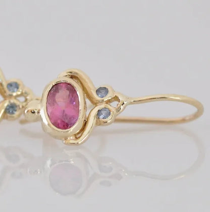 Unique Blue Sapphire Oval Pink Tourmaline Gemstone Dangle Hook Earrings Women Jewelry Gifts