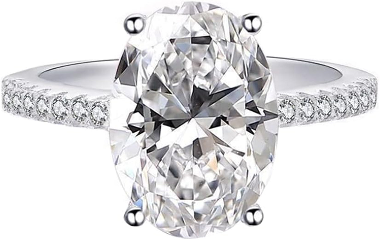 925 Silver Elliptical Perfect Cutting 3Ct CZ Engagement Rings for Women Cubic Zirconia Promise Halo Engagement Ring Solitaire Engagement Ring Size 6-10