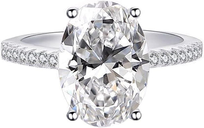 925 Silver Elliptical Perfect Cutting 3Ct CZ Engagement Rings for Women Cubic Zirconia Promise Halo Engagement Ring Solitaire Engagement Ring Size 6-10