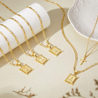 Gold Layered Initial Cross Necklace, 14K Gold Plated Layering Square Letter Pendant Figaro Chain Cross Choker from A-Z Capital Jewelry for Women Girls