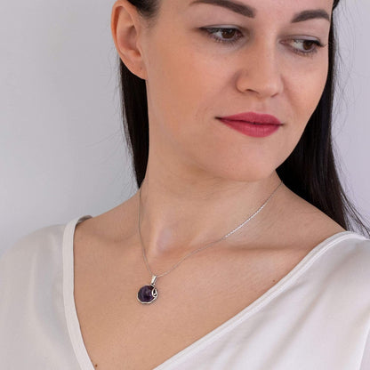 925 Sterling Silver Purple Amethyst Large Pendant; Natural February Birthstone round Pendant; Unique Jewelry for Women ; Handmade Vintage Style Amethyst Necklace for Classy Women