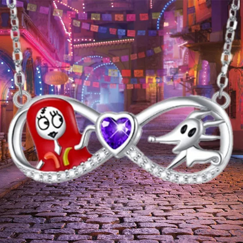 Fashion Creative Women'S Infinite Heart Diamond Necklace Cartoon Ghost Diamond Pendant Engagement Necklaces for Women Jewelry Accessories Birthday Anniversary Gift