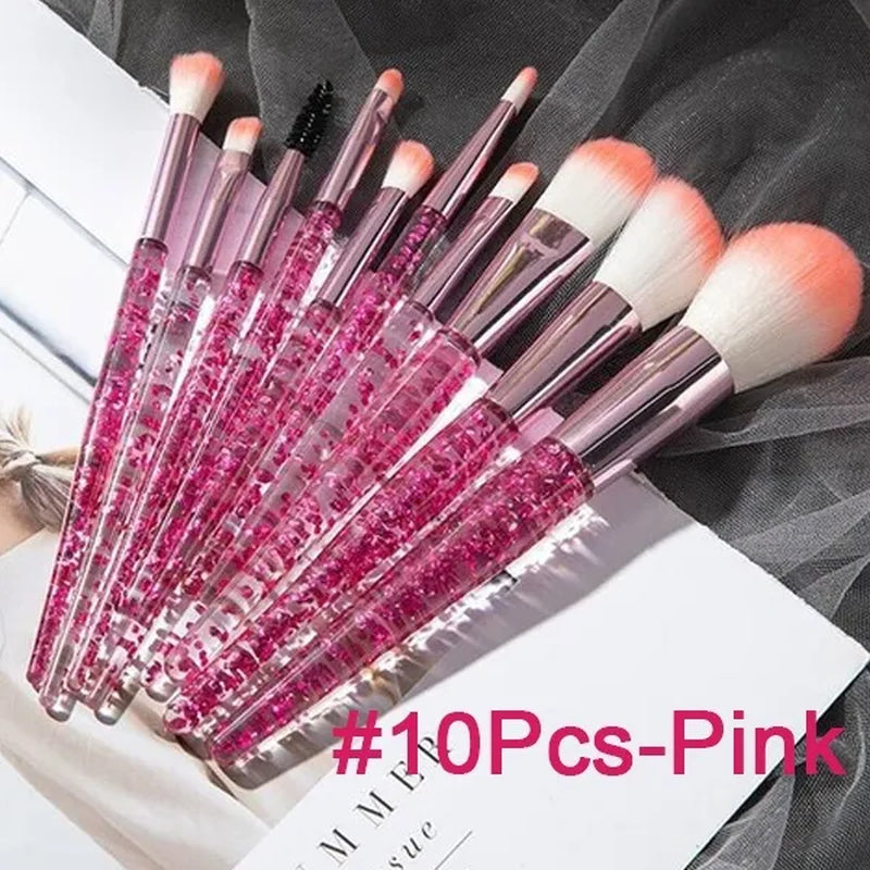 6/10PCS Professional Makeup Brush Diamond Crystal Brush Set Acrylic Handle Foundation Blush Brush Powder Mixed Eye Shadow Tool Kit