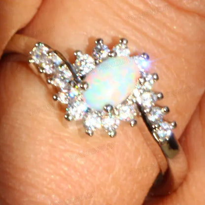 Exquisite Women's  Silver Ring Oval Cut Fire Opal Diamond Jewelry Birthday Proposal Gift Bridal Engagement Party Band Rings Size 5-12