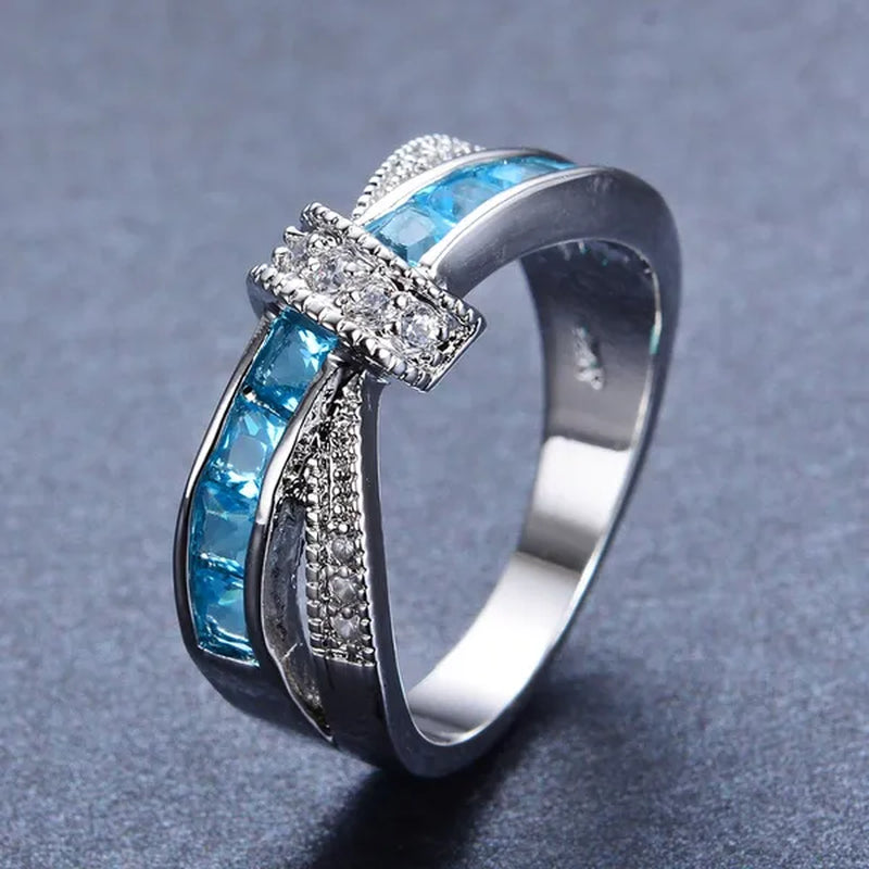 2016 Size 6-10 Black Sapphire Corssed CZ Wedding Rings Women'S White Gold Filled Band