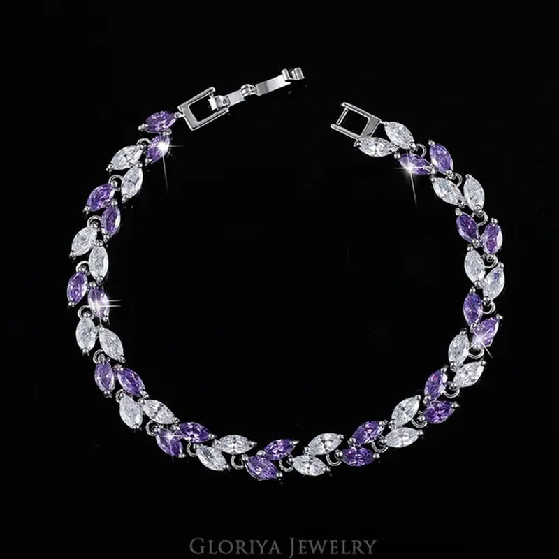 Gloriya Silver Plated Inlay Black and White AAA Grade CZ Crystal Leaf Chain Bracelet Bangle for Women 2024 Fashion Design Fashion Mujer Jewelry
