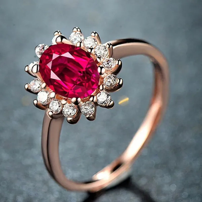 New Ruby Diana Sunflower Lady  Ring Classic Living Mouth Design Women's Ring