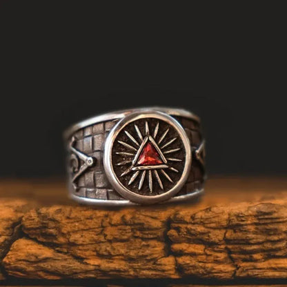 Retro Masonic Triangle Ruby Ring Mason Master Ring 316L Stainless Steel Ring Masonic Jewelry Punk Party Ring