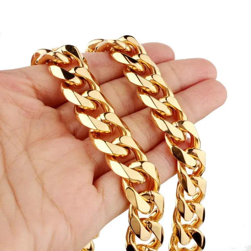 Charm Mens Stainless Steel Bracelet Necklace Silver/Gold Curb Cuban Link Chain 8"-40"