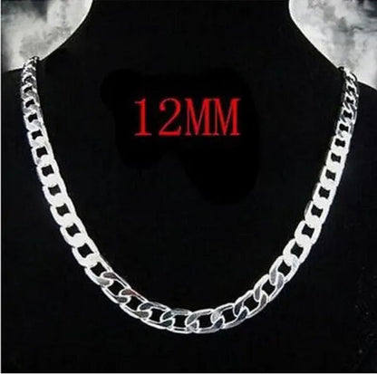 Wholesale! Prefect!Hot New High quality 925 Sterling Silver Fashion Jewelry 12MM Men's 925 solid silver Curb Chain Necklace 16-30 inch