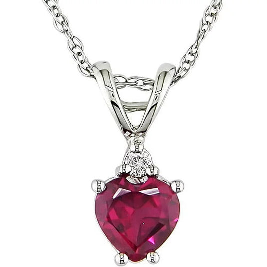 Women'S 5/8 Carat T.G.W. Heart-Shape Created Ruby and Round-Cut Diamond Accent 10Kt White Gold Heart Pendant with Chain