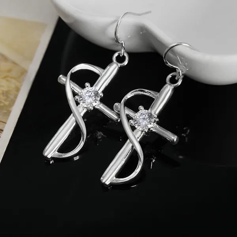 Fashion Jewelry Exquisite Women's 925 Sterling Silver Hook Cross Earrings Fashion Jewelry