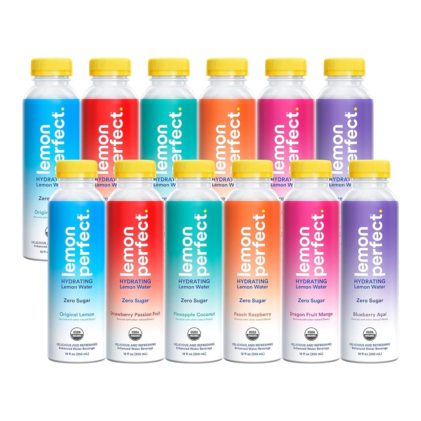 , Hydrating Organic Lemon Water, Zero Sugar, Flavored Water, Squeezed from Real Fruit, Plastic Neutral, No Artificial Ingredients, 6-Flavor Variety Pack (12Oz Bottles) 12Pk