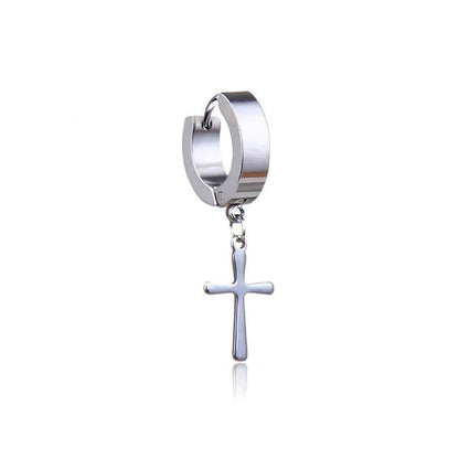 Stainless Steel Cross Ear Studs Black Sliver Earrings Ear Ring Jewelry Decoration Black Tassels Cross Unisex Hip Hop Rock Style for Women and Men 4 Styles
