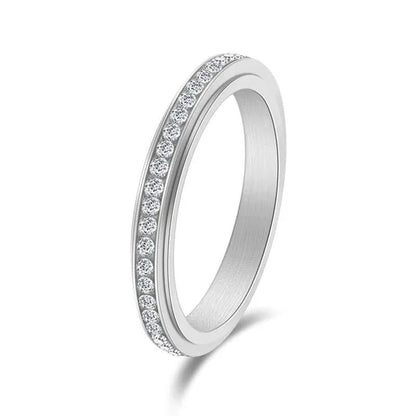 3mm Wide Titanium Steel Exquisite Thin Spinner Ring Inlay Single Row Rhinestones for Women Men Luxury Fashion Fine Stackable CZ Rings Engagement & Wedding Band Silver / Black / Gold / Multicolor / Rose Gold US Size 5-12