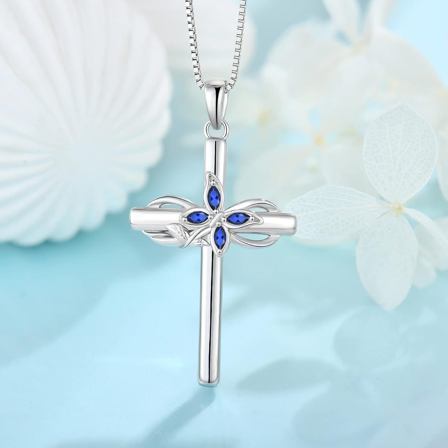 Cross Necklace for Women 925 Sterling Silver Infinity Butterfly Necklace Birthstone Jewelry Gifts for Women Her Mom Wife Girlfriend Daughter