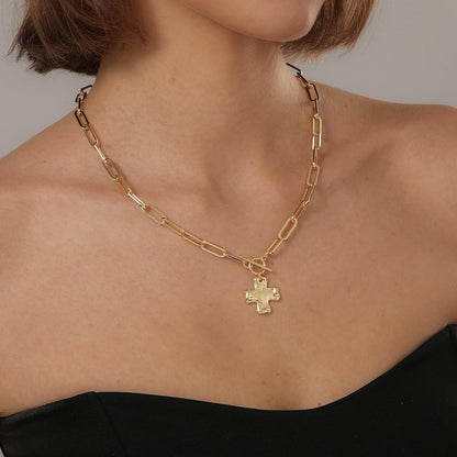 Chunky Cross Necklace for Women Trendy Gold Silver Layered Statement Cross Pendant Charm Necklace Vintage Paperclip Herringbone Snake Choker Chain Costume Jewelry Set Gift Non Tarnish
