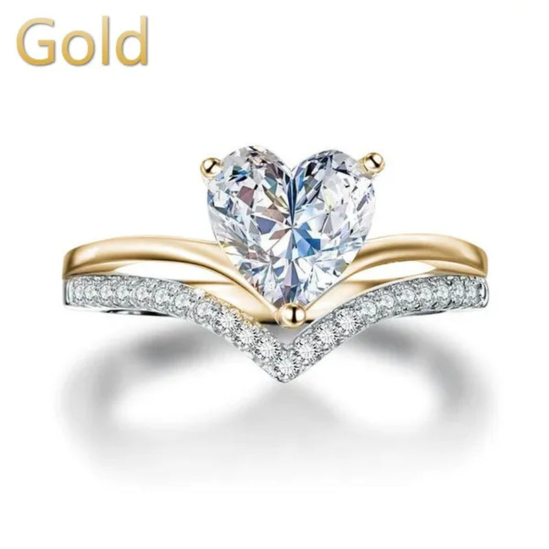 Luxury Female Fashion 925 Sterling Silver Heart Diamond Engagement Rings for Women Wedding Accessories Personality Gift Romantic Princess Birthday Party Jewelry White Sapphire Ring Size 5-11